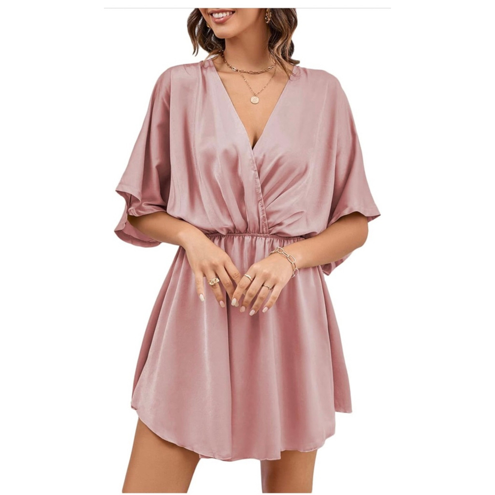 NEW Dusty Pink Satin Mini Dress XL - Picture 8 of 11